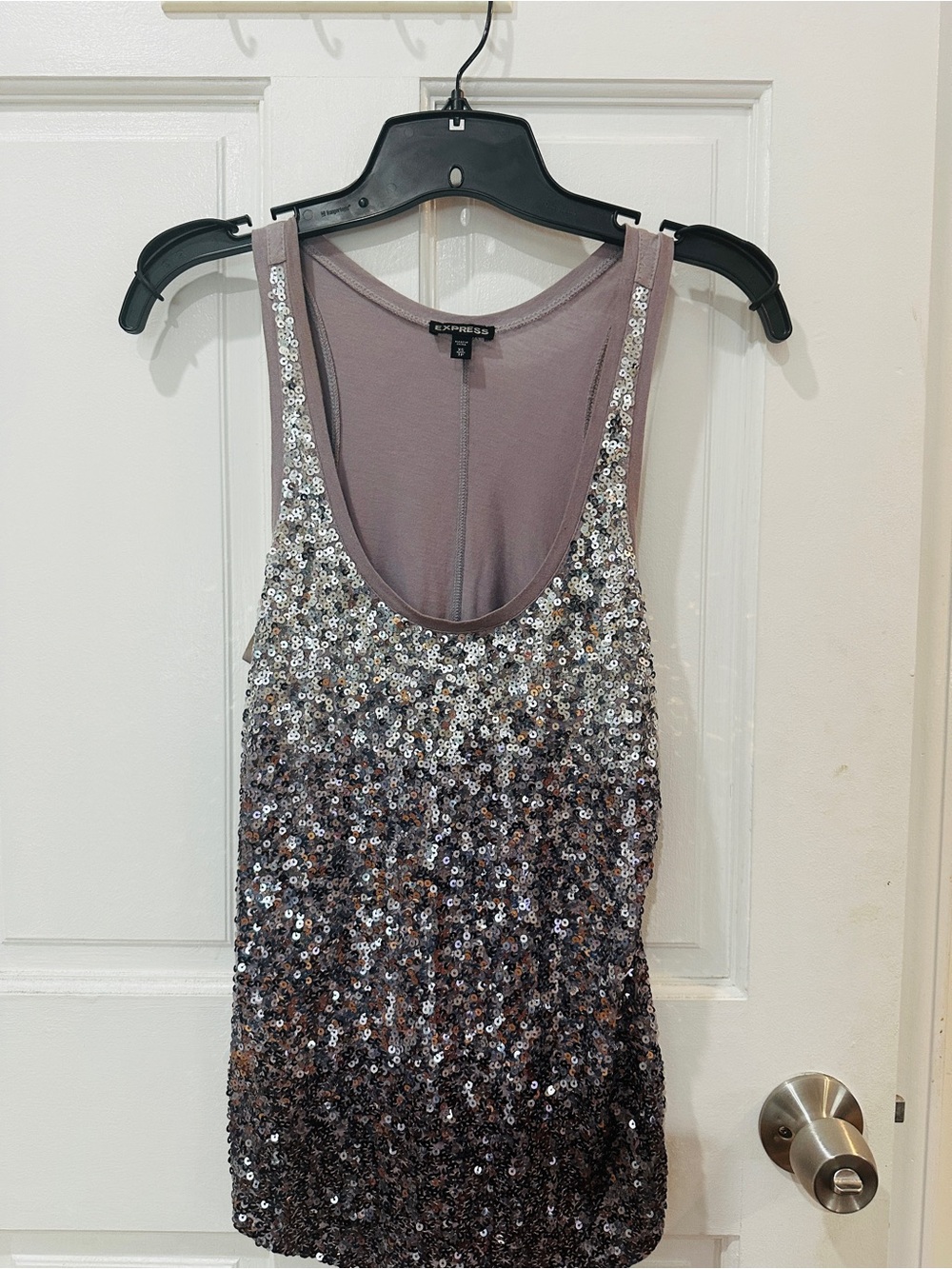 Express Sequin Ombré Tank Top | Silver to Mauve Purple | Size XS